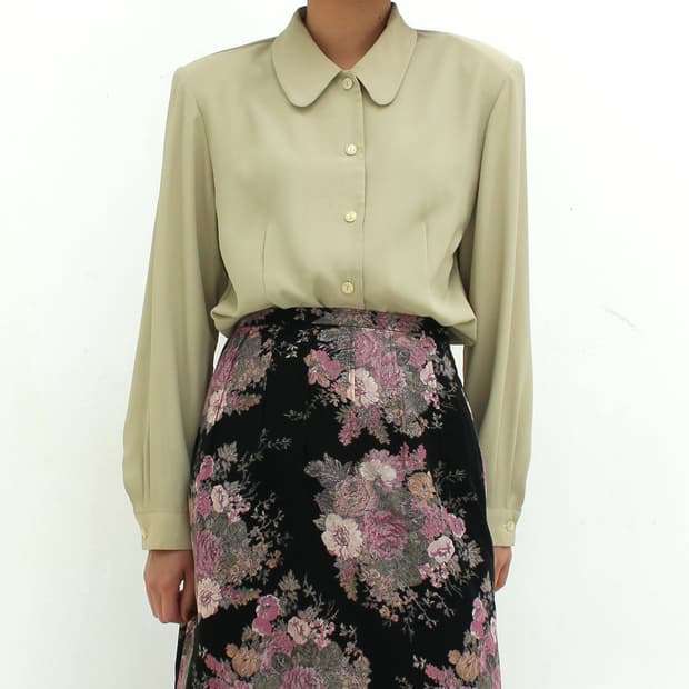 일본 빈티지 라운드 칼라 넥 블라우스