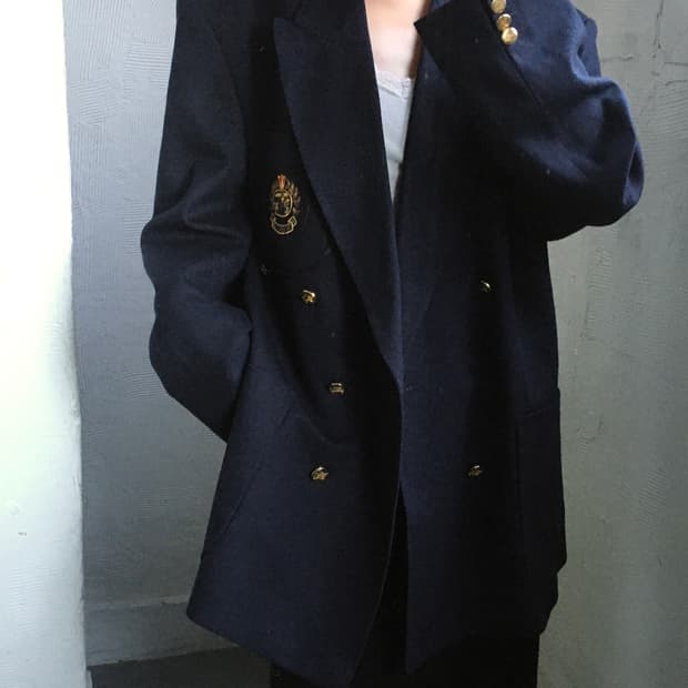 Burberry 버버리 크레스트 로고 네이비 금장 더블 블레이저