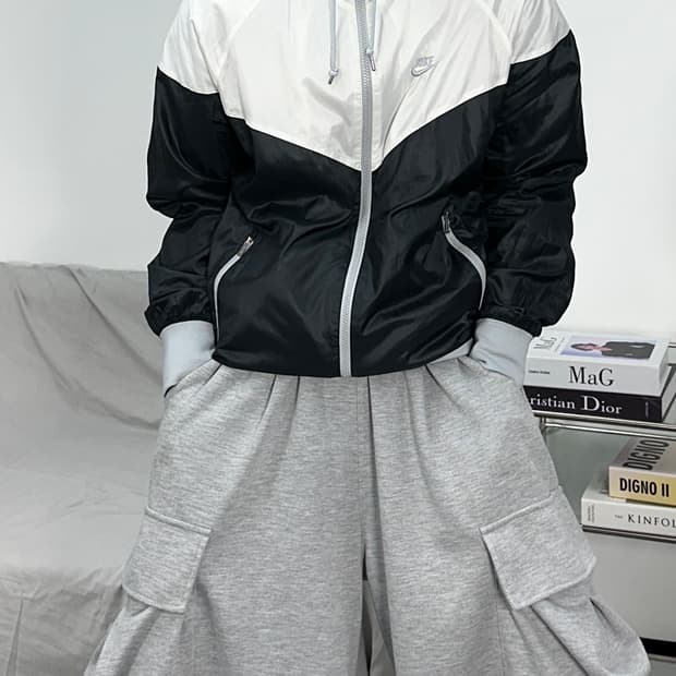 나이키 실버 로고 윈드러너 배색 바람막이 L