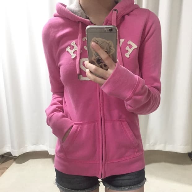 아베크롬비 딸기우유 핑크 딱붙 후드집업