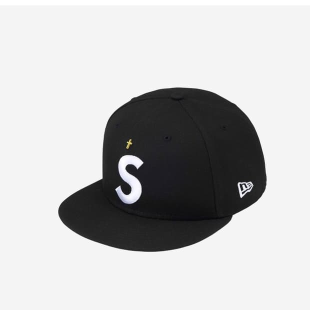 슈프림 골드 크로스 S 로고 뉴에라 블랙 734