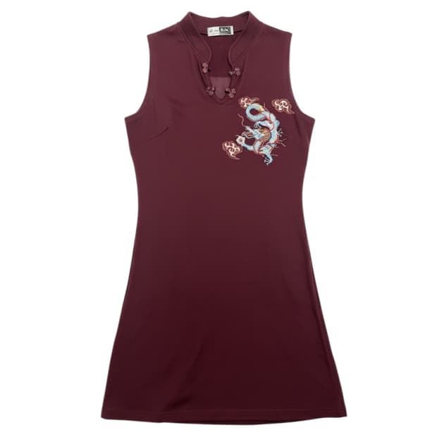 Oriental Dragon Embroidery Cotton Dress