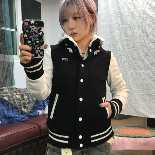 라코스테 여성 자수 블루종 바시티자켓