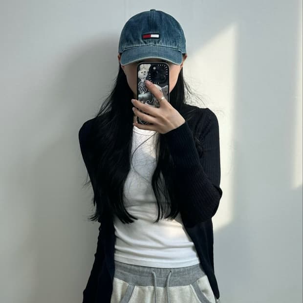 타미힐피거 자수로고 데님 볼캡