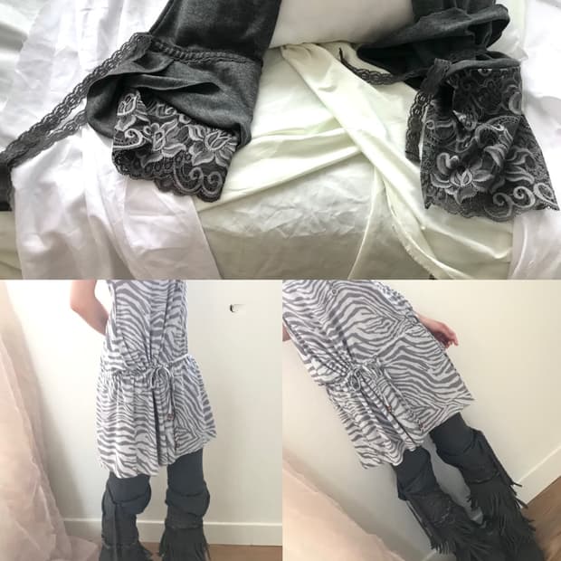 Charcoal tulip lace layered leggings