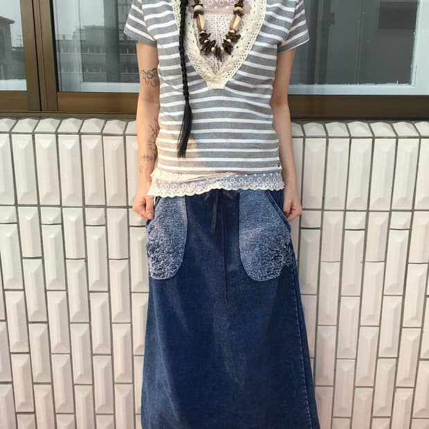 Crochet trimming stirpe pattern t shirt