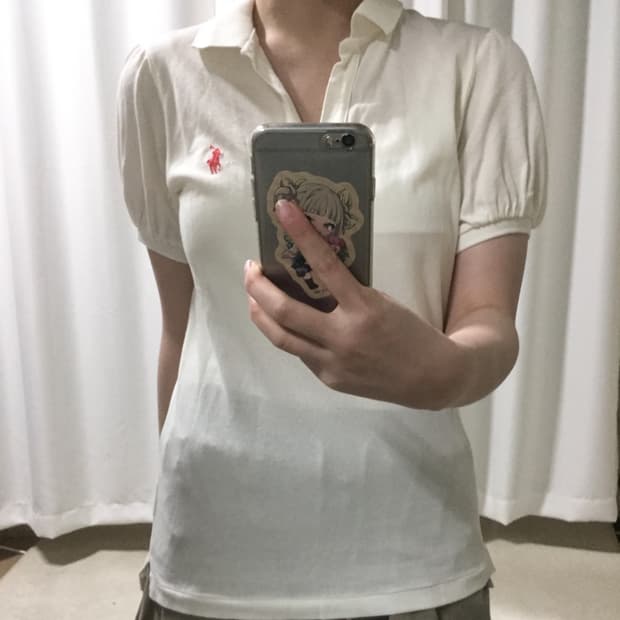 폴로 랄프로렌 브이넥 카라 퍼프 미니 포니 화이트 반팔 티