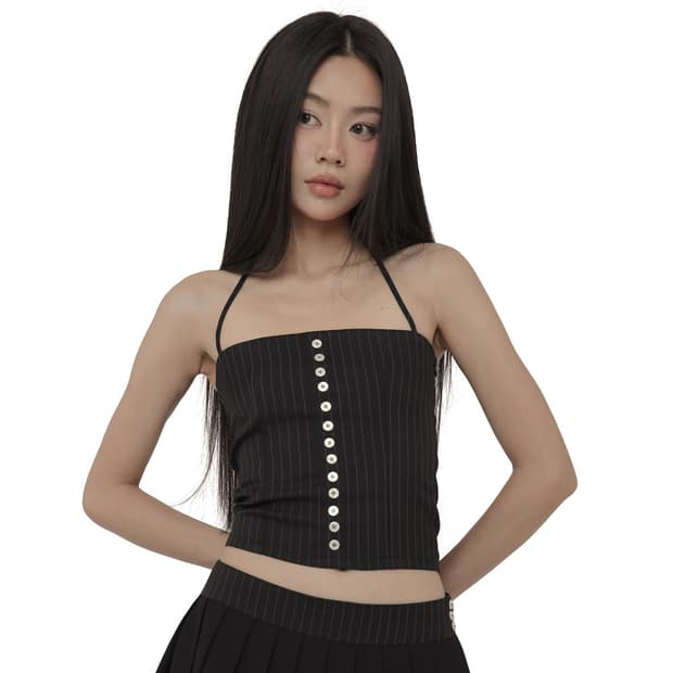 클리시어 제니 스트라이프 버튼 탑