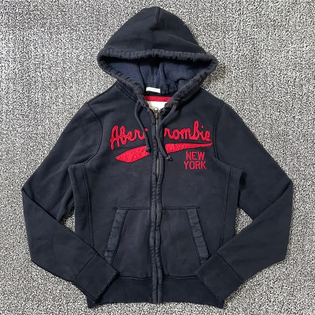 빈티지9. 아베크롬비 빈티지 뉴욕 로고 후드집업 후드 티셔츠 네이비 레드