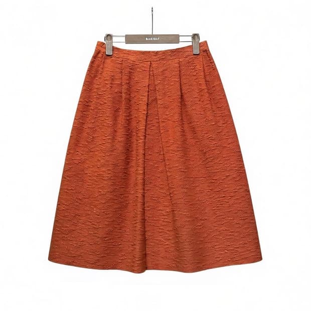 JPN VINTAGE 롱 스커트 플레어 핏 핀턱 부클 디테일 오렌지