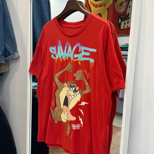 Looney Tunes 루니툰즈 썬페이딩 태즈 카툰 반팔 티셔츠