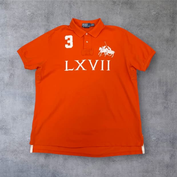 폴로 랄프로렌 오렌지 빅포니 럭비 반팔 카라티 2XL