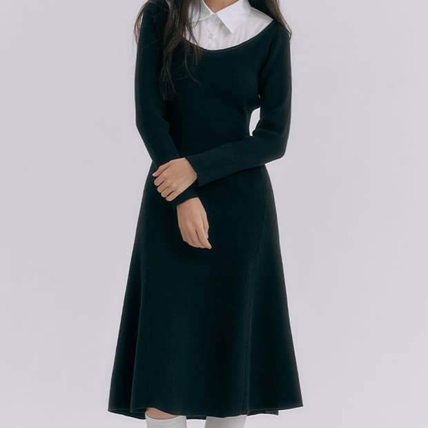 로엠 우븐매칭 니트원피스