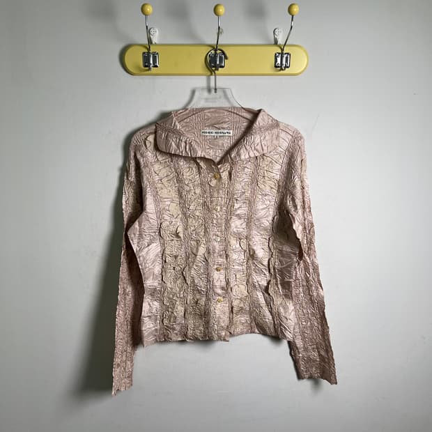 히시누마 요시키 플리츠 셔링 디테일 패턴 셔츠 