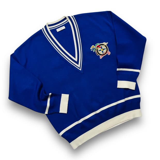 산드로 나침 하와이 포인트 브이넥 블루 니트