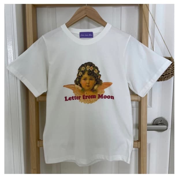 레터프롬문 천사 로고 티셔츠 새상품