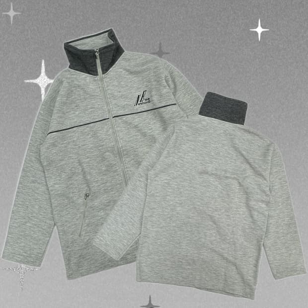 Jpn Y2k 그레이 오버핏 자수로고 집업 스포티 스트릿 반집업 긴팔티