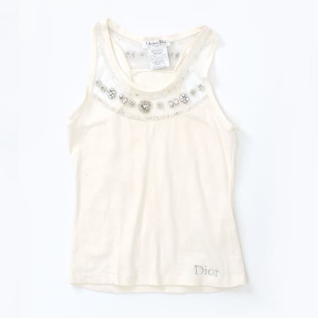 디올 Dior 빈티지 비즈 장식 자수 슬리브리스 나시 티셔츠