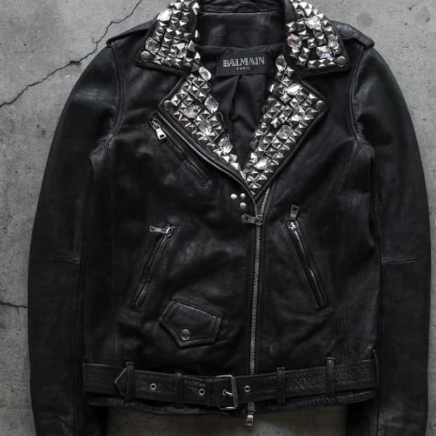 데카르넹 발망 크리스탈 스터드 가죽자켓