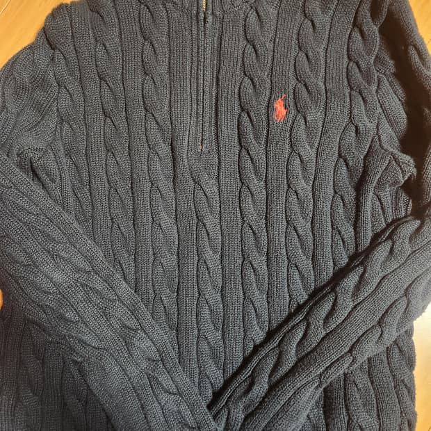 (백화점 제품) 폴로 반집업 케이블 니트