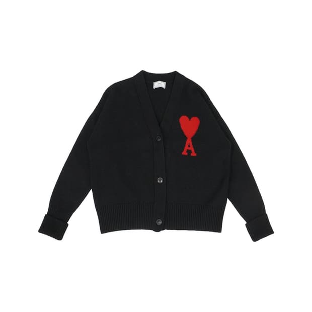아미 H20FK303.018 빅 하트 로고 가디건 블랙 
