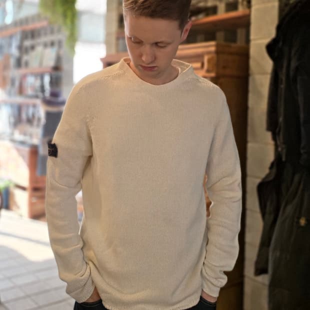 90s 스톤 아일랜드 그린 엣지 화이트 니트