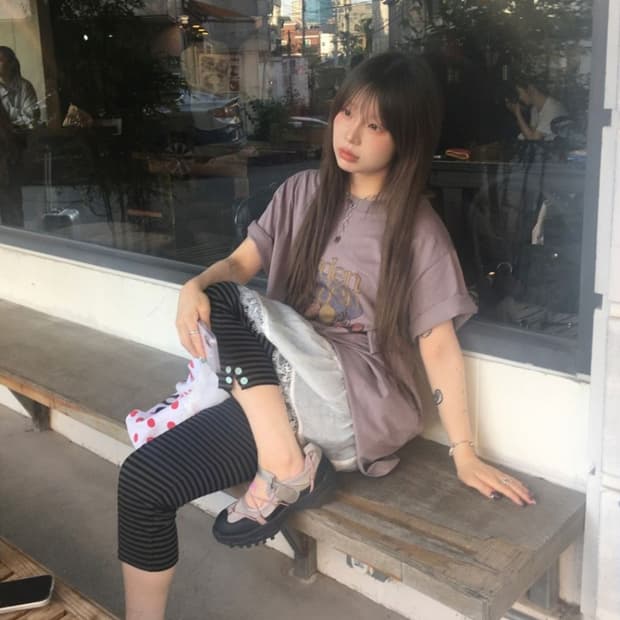 스트라이프 레깅스 카프리 팬츠