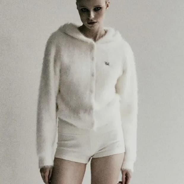 배드블러드 모헤어 후드 가디건 화이트