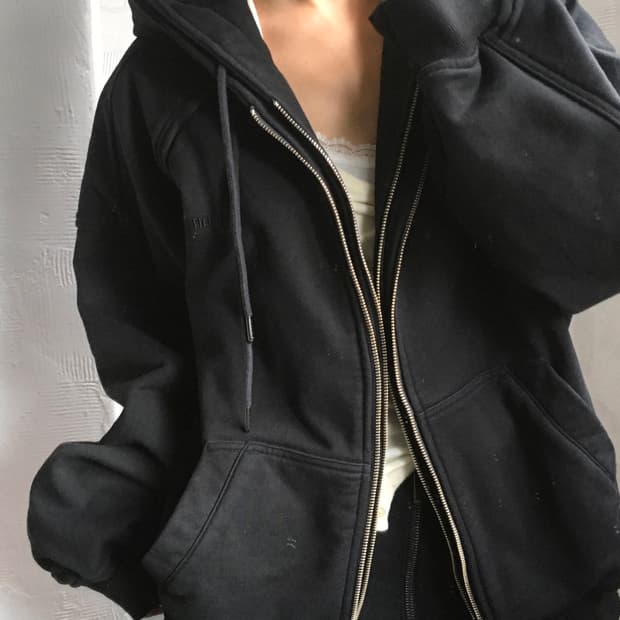 Juun.J 준지 25FW 블랙 더블 레이어드 후드 집업