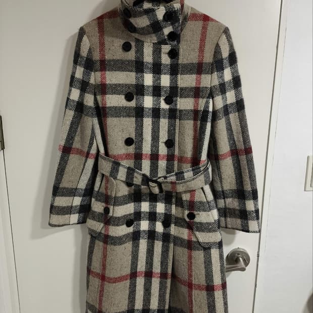 버버리 노바체크 벨티드 울코트