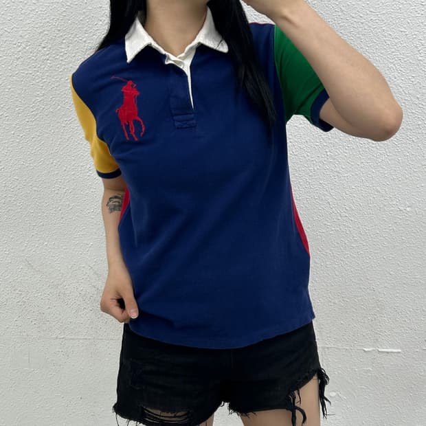 폴로 랄프로렌 레드포니 컬러배색 네이비 pk티 M