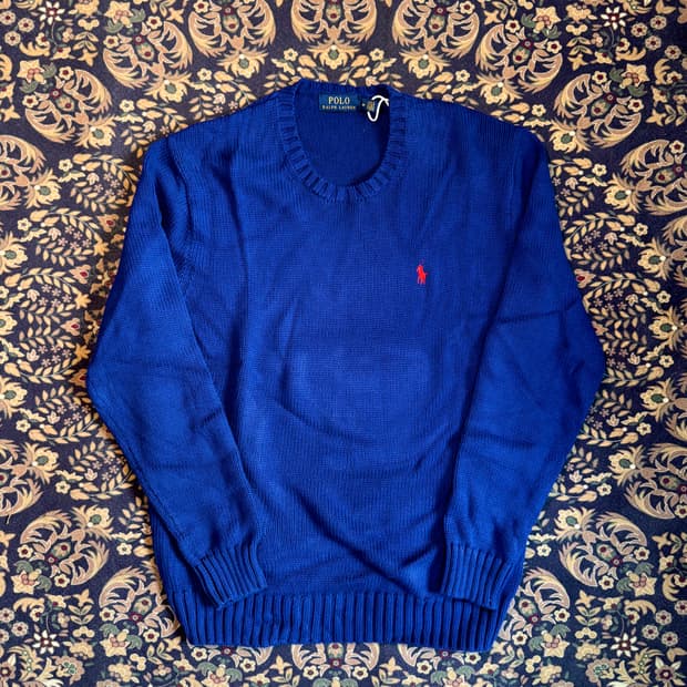 폴로 코튼 니트 코발트 블루 신형라벨