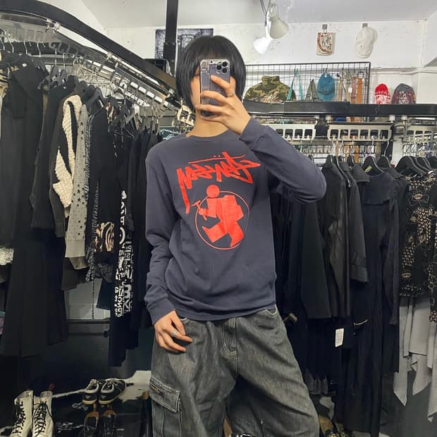 Stussy 레드 로고 프린팅 롱슬리브