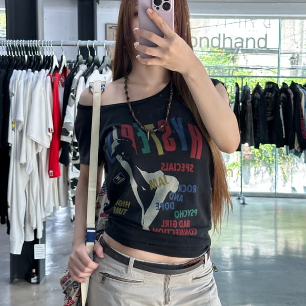 히스테릭글래머 걸 올드락 프린팅 반팔티셔츠