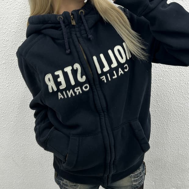 홀리스터 센터로고 양털 네이비 후드집업 M