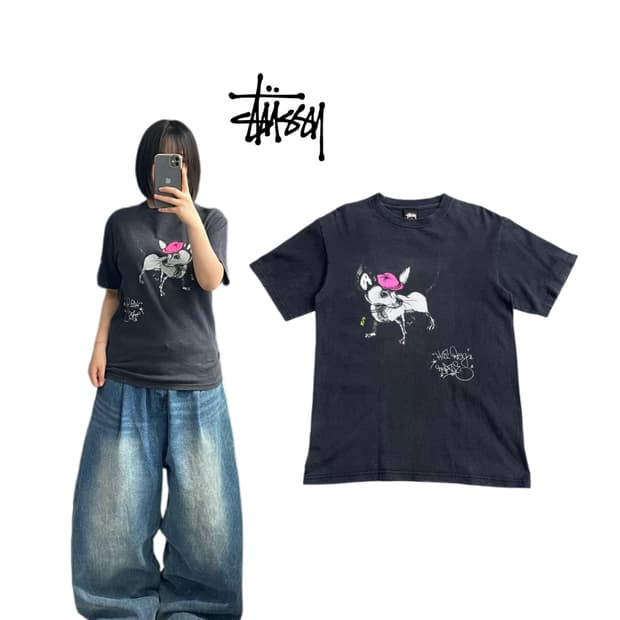 올드 스투시 00s 핫도그 데이즈 반팔 티셔츠 블랙