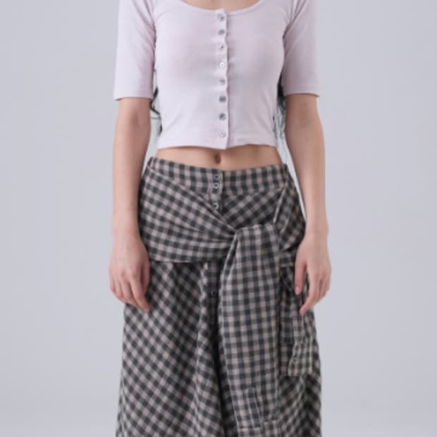 탠스댄스 파히섬 체크치마 베이지