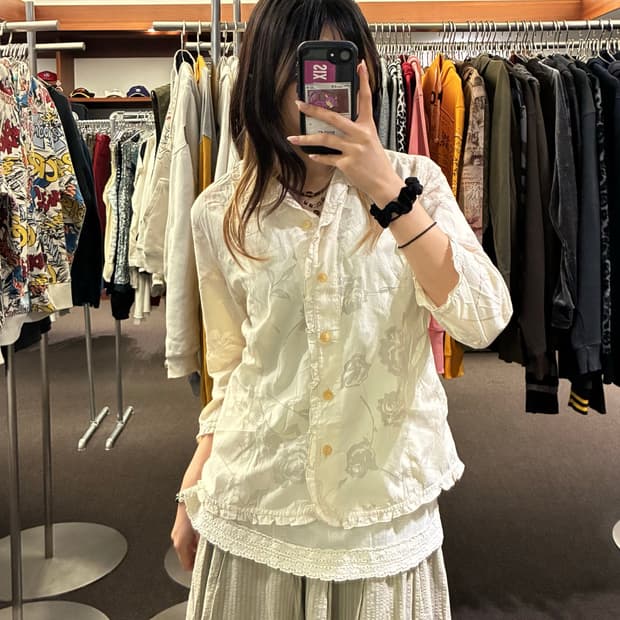 F)Elegance Fashion 빈티지 여성 프릴 디테일 꽃무늬 셔츠
