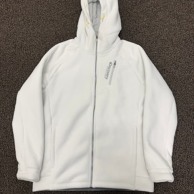 디스커버리 후리스 후드 집업 화이트