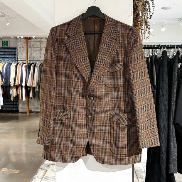 랑방 브라운 체크 울 블레이저 자켓