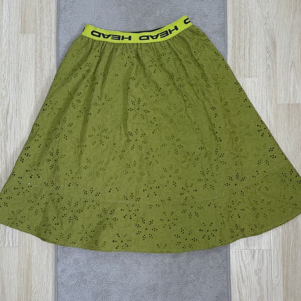 [S급] 봄맞이🌸 HEAD 올리브색 자수 롱 스커트 F
