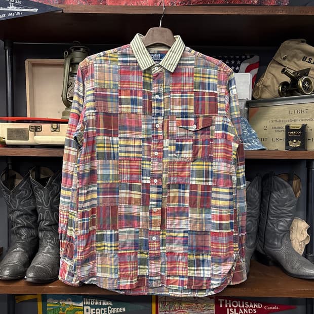 90s 폴로 랄프로렌 인디언 마드라스 패치워크 버튼다운 셔츠 N876