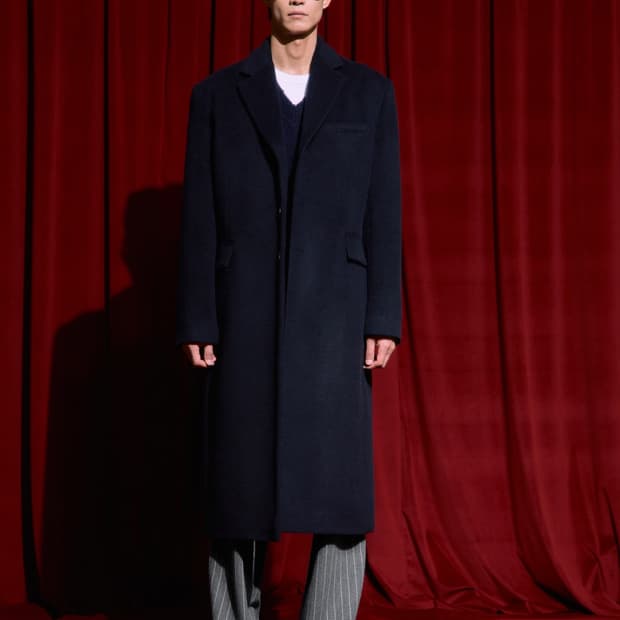 [M] STU 백 버튼 알파카 싱글 코트 네이비