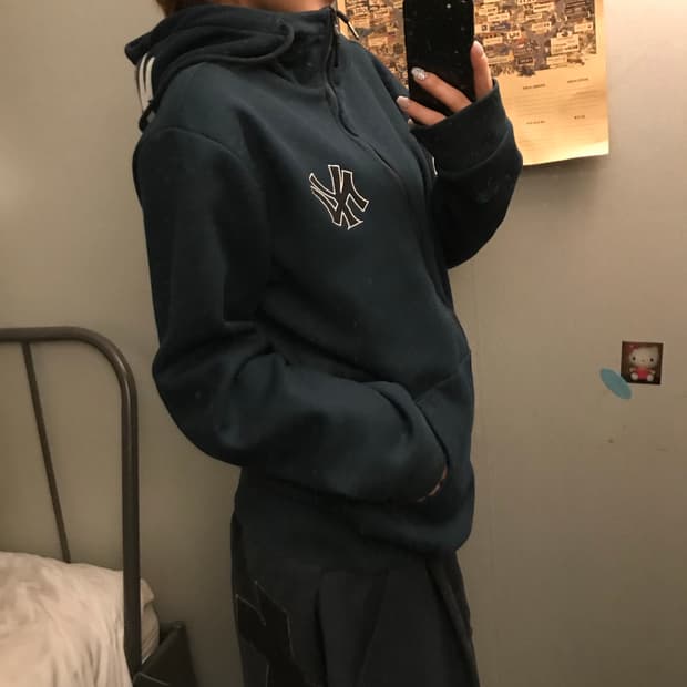 MLB 엠엘비 기모 다크그린 와플 후드집업