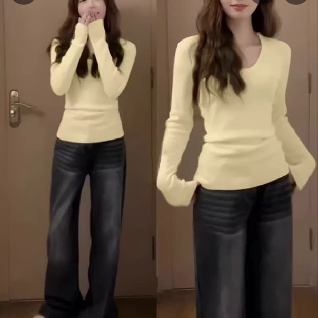 스판 긴팔 라운드넥 티셔츠 옐로우 S 옷장정리 에이블리 테무 지그재그