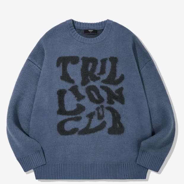트릴리온 헤어리 로고 오버핏 자카드 니트