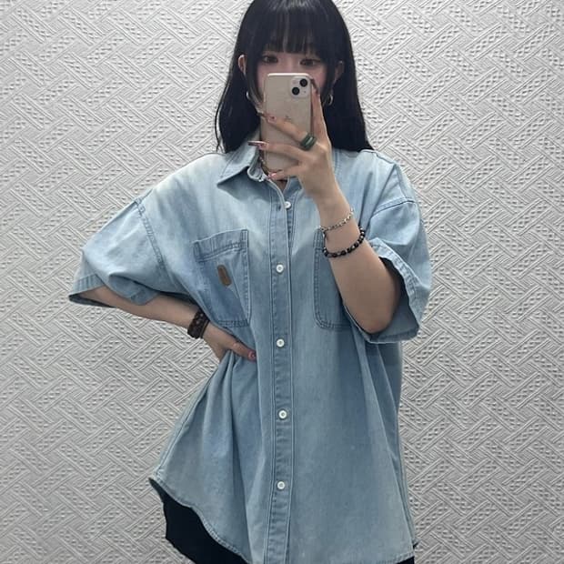 스타터 빈티지 캐주얼 레트로 오버핏 연청 데님 셔츠 M C11935
