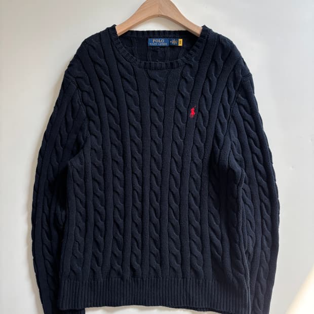 Polo 폴로 랄프로렌 QR신형 네이비컬러 코튼 케이블 니트