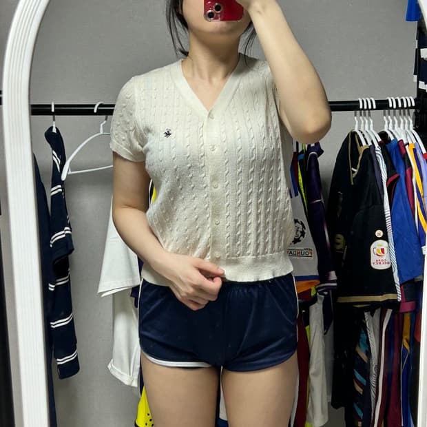 폴로 클럽 화이트 꽈배기 반팔 니트 95
