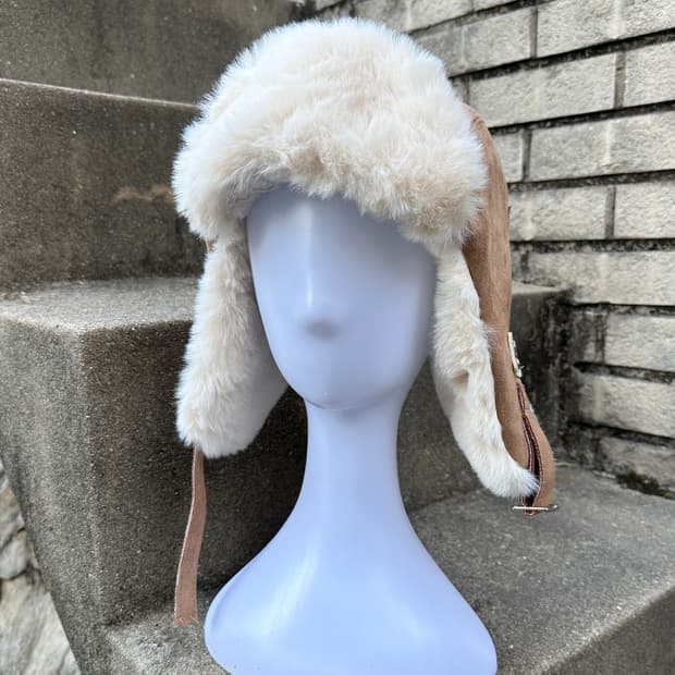 Brown suede earflap cap